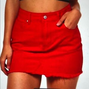 Red denim skirt